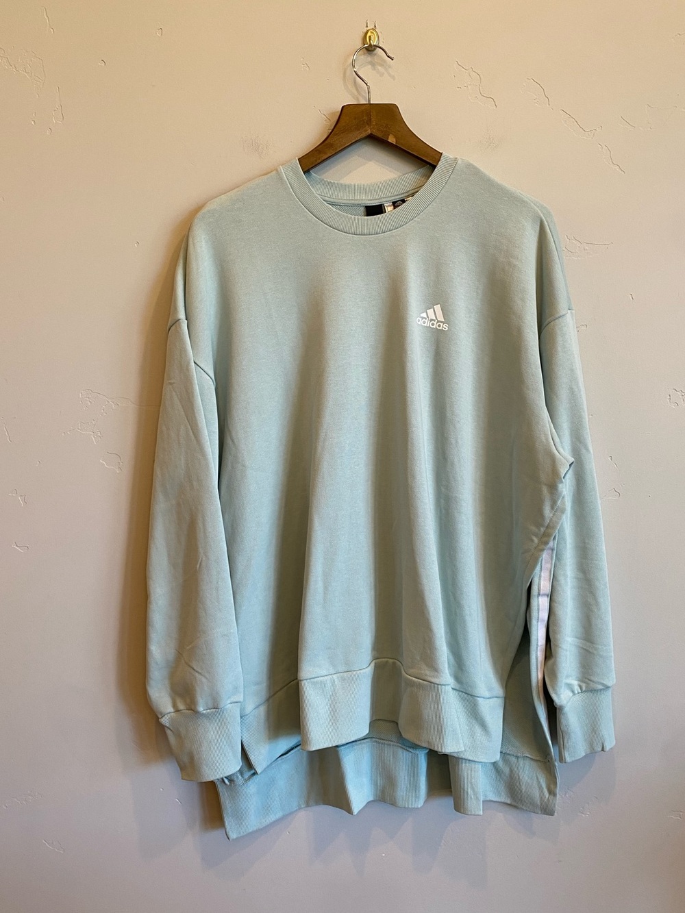 ADIDAS Sage Mint Green Tint Side Slits Crew Neck Sweatshirt